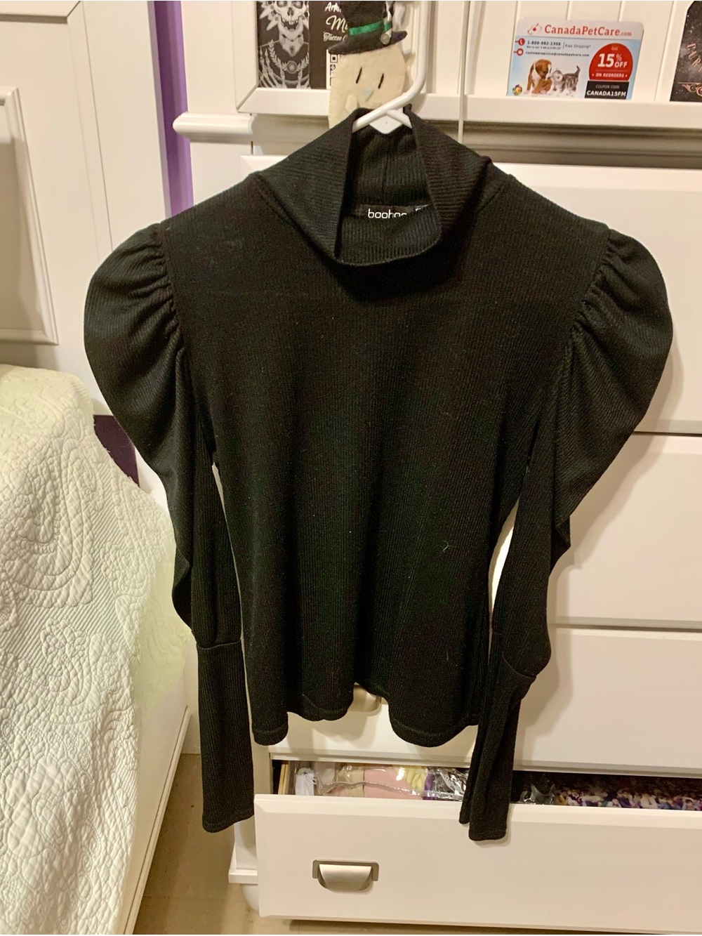 Boohoo Black Puff Sleeve Turtleneck Sweater